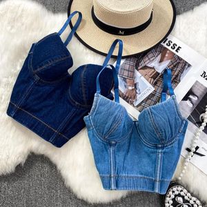 Regatas femininas corpete estilo jeans espartilho alças verão querida regata bodysuit