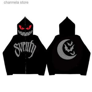 Men's Hoodies Sweatshirts Y2k Full Zip Up Hoodies Women Vintage Bling Rhinestone Long Sleeve Demon Jackets Coats Winter Harajuku Hip Hop Goth Sweatshirt T231011