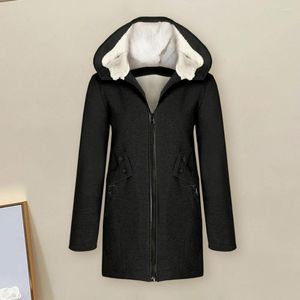 Jaquetas femininas jaqueta casaco fino ajuste quente à prova de vento senhora velo forrado com capuz inverno longo causal outwear para escritório