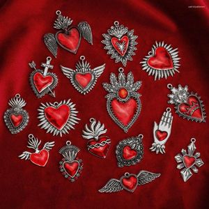 Colares pingentes goth crânio coração esmalte pêssego sagrado encantos traditonal corazon pingentes diy artesanal jóias fazendo acessórios