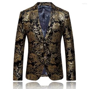 Men's Suits Spring Fall Korean Style Men Fashion Designer Golden Floral Stamping Blazer Coat Man 5xl Host Party Prom Flower Blazers