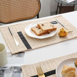 Table Mats Durable Rectangle Placemats Woven Simple Heat Insulation Pad For Party Banquet Washable Linen Placemat Decor