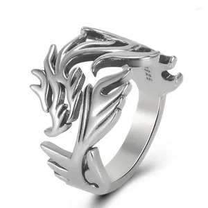 Cluster Rings Vintage Hip-Hop Thai Silver Trendy Men's Personality Domineering Dragon Pattern Ring Party Gift Jewelry