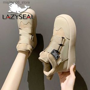 Bot lazyseal kare ayak parmağı platform moda kar botları kürk kısa peluş sıcak kadınlar düz ayak bileği botları kanca kış kadın spor ayakkabıları ayakkabı q231012