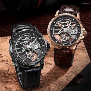 Armbandsur Jinlery Luxury Tourbillon Mechanical Watch for Man Waterproof Watches Sport Skeleton Sapphire Crystal Relogio Masculion