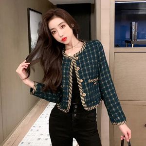 Women's Jackets Llzacoosh Korea Ankunft Temperament Retro Grid Kurzwolljacke Frauen Herbst Spring Single Breaced Chic Tweed Coat 231010