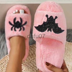 Тапочки Fashion Bat Spider Design Домашние женские тапочки Сплошной цвет с открытым носком Домашняя обувь 2023 Зима на плоской подошве Нескользящая внутренняя женская обувь для отдыха x1011