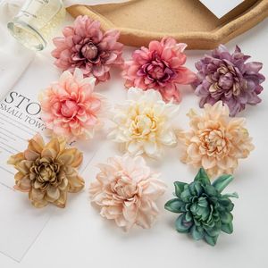 Decorative Flowers 10pcs 8cm Artificial Dahlia Flower Head DIY Handmade Garland Material Wedding Wall Decoration Accessories Vase