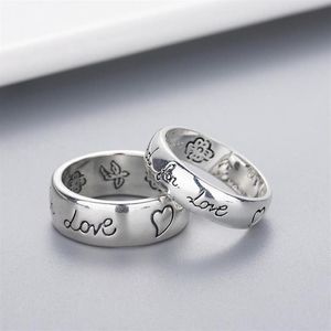 Band Ring Kadın Kız Çiçek Kuş Desen Yüzüğü Damga Blind For Love Mektubu Erkekler Sevgi Çift Takı W294243M