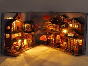 Kit di inserti per angolo libro fai-da-te Casa delle bambole in miniatura con scatola per mobili Fiori di ciliegio Reggilibri Negozio giapponese Giocattoli Regali 2206106671752