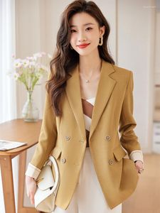 Kvinnors kostymer Kvinnor Fashion Green Suit Blazer Office Lady 'Yellow Black Long Sleeve Double Breasted Casual Coat Kvinnlig Formal Top