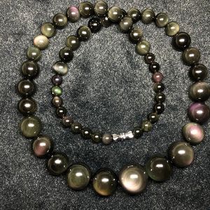 Chokers smycken Natural Obsidian Stone Necklace Rainbow Eye Round Beads Tower Chain Women Fashion Unisex Choker Femme 231010