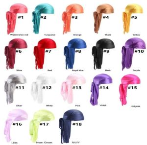 Silk pannband nytt unisex lång siden satin andningsbar turban hatt peruker doo durag biker headwrap kemo cap pirate hatt män hår tillbehör ll