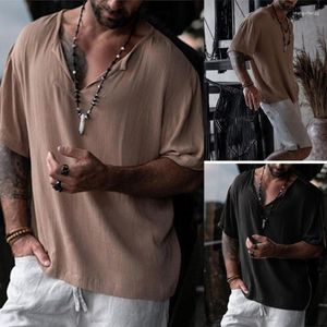 T-shirt da uomo estate sud-est asiatico moda di strada abbigliamento camicia con scollo a V T-shirt mezza manica con colletto solido allentato casual Harajuku