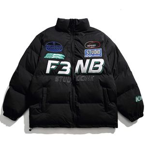 Herrjackor vinter tjockt racing parkas jacka män brev broderi par kappa unisex överdimensionerade kvinnor varm bombplan high street motorcykel 231011