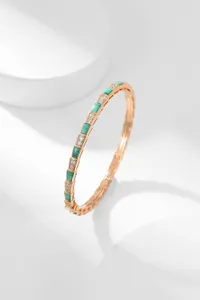 2023 Luxury Quality Charm Punk Band Bangle With Diamond och Green Malachite Stone in 18K Rose Gold Plated Have Stamp Box PS4617A