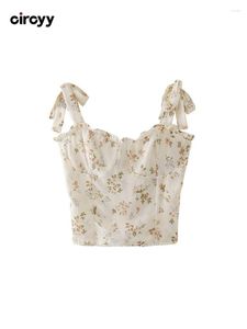 Damen Tanks Tank Top Frauen Floral Crop Tops Lace-up rückenfrei ärmellos dünn Spaghettiträger weiblich süß süß Mädchen Sommer 2023 Koreanisch