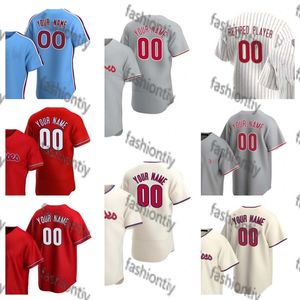 Camisas de beisebol personalizadas 3 Harper 20 Mike Schmidt Philadelphia JT Realmuto Nick Castellanos Phillies Kyle Schwarber Bryson Stott Homens Mulheres Crianças Camisas