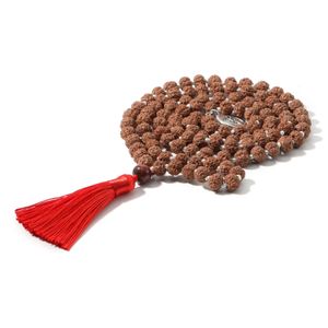 Chokers Natural Rudraksha Knotted 108 Mala Bead Necklace Meditation Yoga Declaration Blessing Prayer Red Tassel Pendant Jewelry 231010