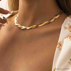Naszyjniki wisiorek LACTEO Trendy złoty kolor splotu łańcuch węża Dziełaki dla kobiet mężczyźni urok Proste kręgosłup kołnierz biżuterii R231011