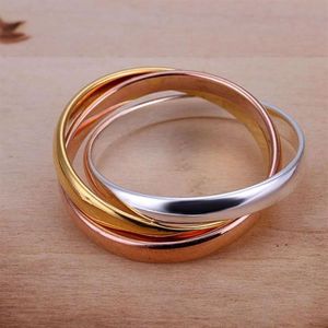 Klusterringar som säljer storlek 6#7#8#9#Silverpläterad finger för kvinnor Herrsmycken Fashion Jewelry Three-Colour Triple Ring K2585