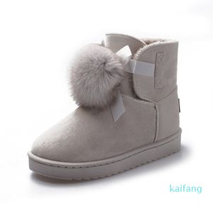 Female Thickened Velvet Increase Ribbons Cute Short Boot 2023 Fox Fur Ball Snow Boots