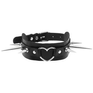 Girocolli Girocollo a spillo lungo Goth Punk Collare in ecopelle per donna Uomo Raffreddare grandi rivetti Collane girocollo a cuore Emo Halloween Cospla332n