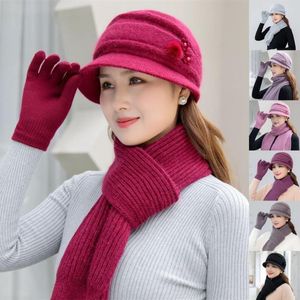 Visirs Vacker hatt halsduk handskar lätt vikt trendig tjock mor beanie cap mittens vinter bekväma