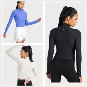 LL-1577 Damen LU Yoga Langarm-Jacken-Outfit, einfarbig, gerippt, Sport, formend, Taille, eng, Fitness, locker, Jogging, Sportbekleidung für Damen