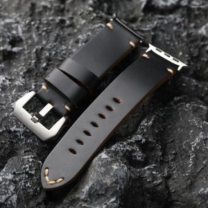 Cinturini per orologi adatti per cinturino in pelle verniciata italiana fatto a mano stile resistente nero Apple Ultra 49MM 45MM 44MM 42MM uomo addensato