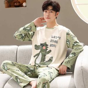 Nachtkleding voor heren Lente met lange mouwen Slapen Tops Broeken Nachtkleding voor mannen Katoenen pijamas Pak Cartoon Casual huiskleding Pjs HommeL231011