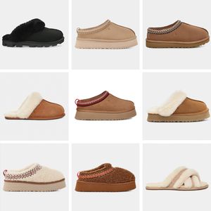 Flauschige Designer-Tasman-Slipper Australien-Plattform ug Tasman-Hausschuhe Abnutzungswolle Schuhe Schaffellfell Echtleder klassische Marke lässige Damen-Goutside-Slider-Stiefel