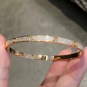 Bracciale rigido in acciaio al titanio a 2 file con diamanti pieni Moda Donna Uomo Bracciali Distanza Gioielli287l