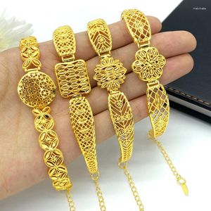 Urok bransoletki 24K Gold Splated Bridal Jewelry Banf Bangles for Women Dubai Wedding Luksus Brazylijski Regulowany prezent