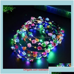 Jewelry Other Fashion Accessories Aessoriesflashing Led Hairbands Strings Glow Flower Crown Headbands Light Party Rave Floral Hair Gar Dhypg
