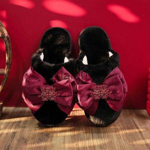 Slippers High Quality Bride Groom Wedding Party Slippers Satin With Bow Lovers Bachelor Night Gifts For Women Sandal Zapatos De Mujer x1011
