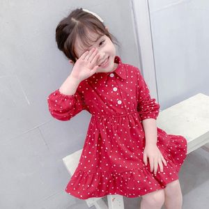 Vestidos de menina 2023 bonito meninas plissado vestido pequeno coração impresso algodão manga longa princesa festa criança crianças roupas