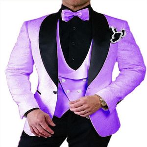 Arrivo Groomsmen Lilla e nero Smoking dello sposo Scialle Risvolto Abiti da uomo Matrimonio Uomo Giacca Gilet Pantaloni Cravatta Z187 Uomo Blaz314E