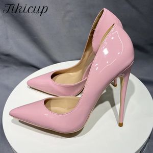 Dress Shoes Tikicup Light Pink Patent Leather Women Sexy Pointy Toe Slip On High Heel Ladies Comfortable Stiletto Pumps 8cm 10cm 12cm 231010