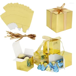 Dekoracje świąteczne 10/20pcs kwadratowy kraft papierowy pudełko cukierki z koronkowym łukiem ślubny przyjęcie urodzinowe