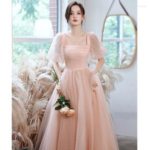 Etnisk kläder prom Evening Party Dress Female French Celebrity Princess Pink Gaze Kjol Birthday Elegant Cheongsam Sexig fyrkantig hals