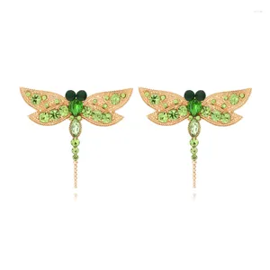 Brincos coreanos vintage fofos de zircônia verde libélula para mulheres verão simples metal inseto joias acessórios presentes