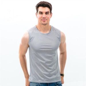 Camiseta masculina de verão, 2 peças, colete de resfriamento, seda gelada, secagem rápida, top, gola redonda, sem mangas, para malhar, esportes masculinos co281i