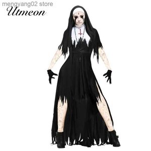 Kostium motywu Halloween przychodzi dla kobiet Scary Nun Vampire Cosplay nadchodzi Halloween Dress Black Ghost Come T231011