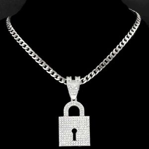 Pendant Necklaces Stainless Steelzircon Chain Necklace Iced Out Shiny Big Lock Rope Women Men Punk Hip Hop Male Jewelry