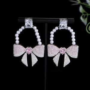 Orecchini pendenti Catene di perle dolci di lusso Bowknot quotidiano per le donne Matrimonio Zircone cubico Dubai Bigiotteria da sposa E1126