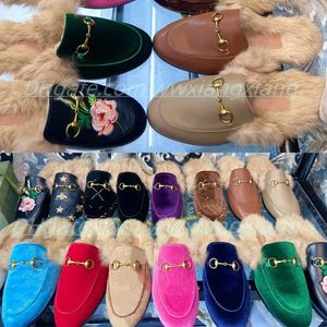 Moda Tasarımcı Sıradan Ayakkabı Orijinal Deri Süet Metal Toka Lüks Marka Kadınlar Princetown Loafers Yarım terlik mokasen nefes alabilir yün astar ayakkabıları