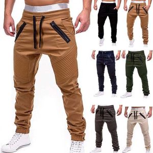 Men's cargo Middle waist pants autumn tether foot hip hop harem joggers male trousers men solid multipocket skinny fit sweatp254W
