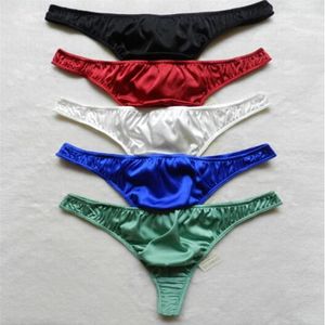 Whole - New style 100% Pure Silk Men's G-strings Thongs Bikinis Underwear Size S M L XL 2XL2024