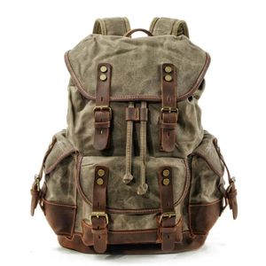 School Bags Waterproof Waxed Canvas Backpack Men Backpacks Leisure Rucksack Travel Bag Laptop Bagpack men vintage shoulder bookbags 231011